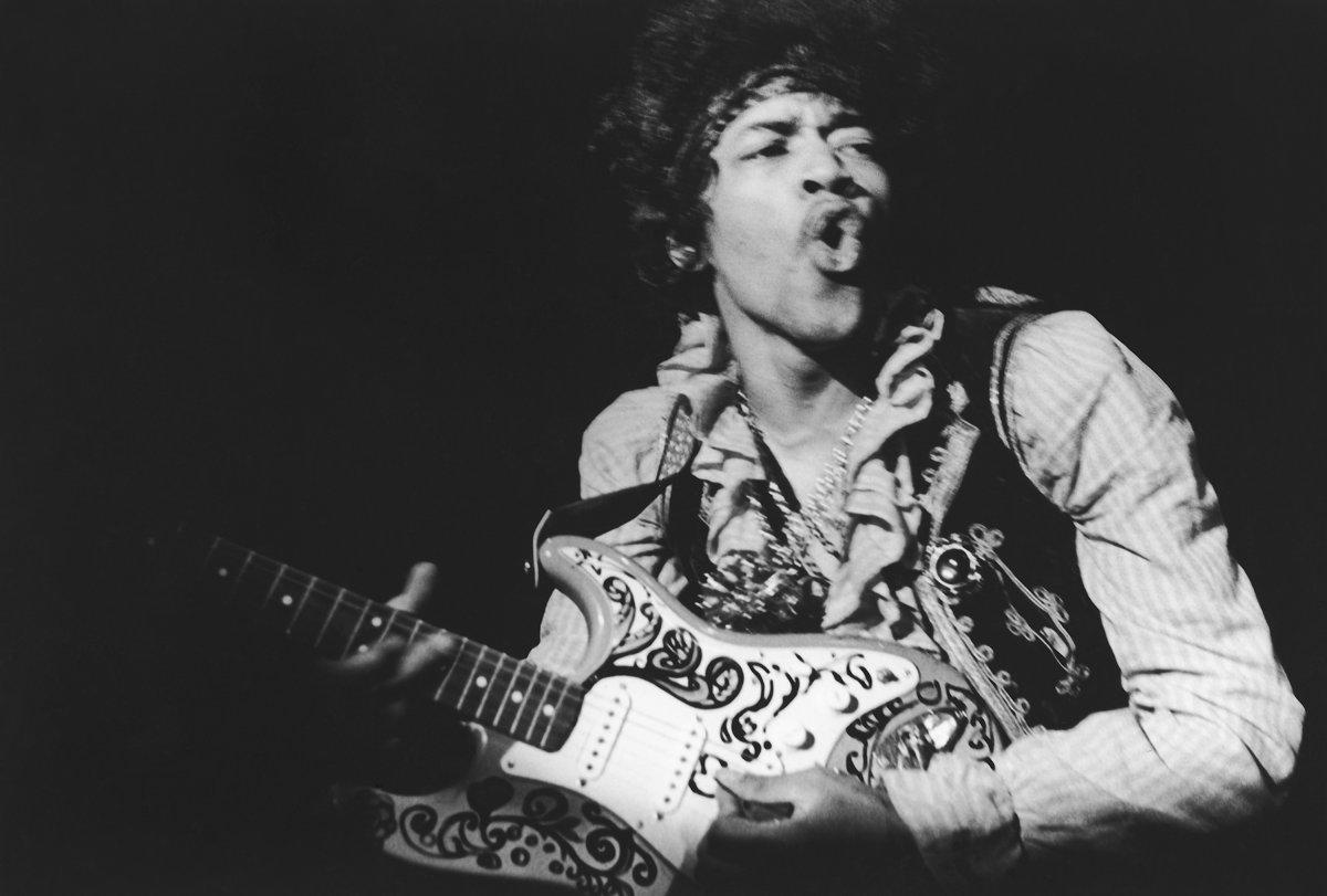 American rock guitarist Jimi Hendrix performing with The Jimi Hendrix Experience at the Monterey Pop Festival, California, USA, June 18, 1967. (BRUCE FLEMING/AP)